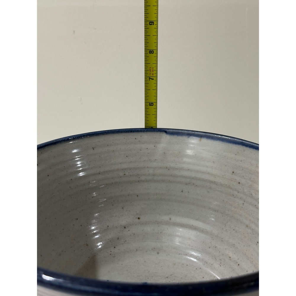 Speckled Stoneware Pottery Bowl‎ Blue Floral Hand Painted Signed Rustic 10" - Picture 7 of 8